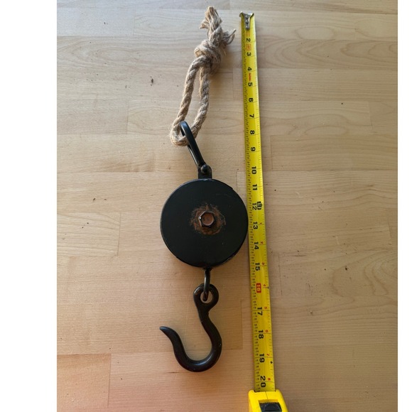 Vintage Black Metal Pulley Hook Rope Farmhouse Industrial Rustic Farm Chic Decor